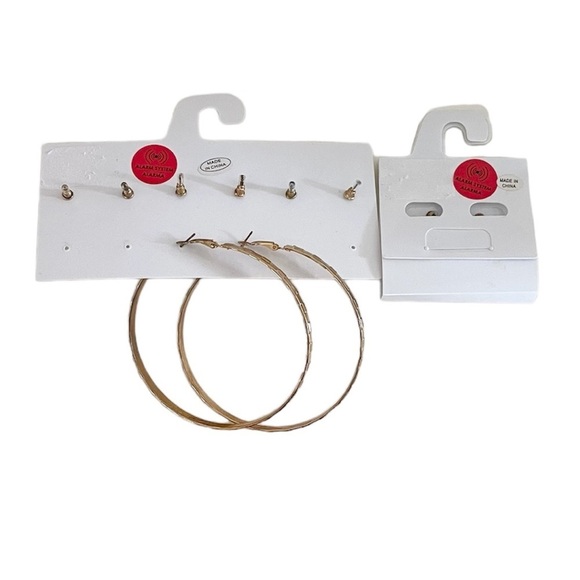 5-Piece Gold-Tone Heart & Cross Earrings and Large Hoops Earring Set - Picture 2 of 12